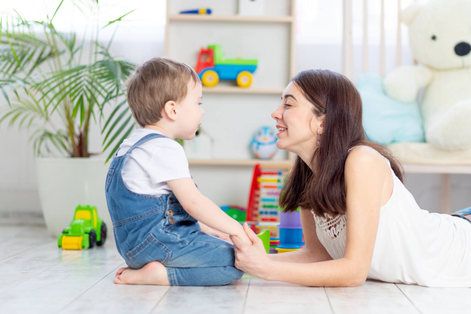 Mother talking to toddler