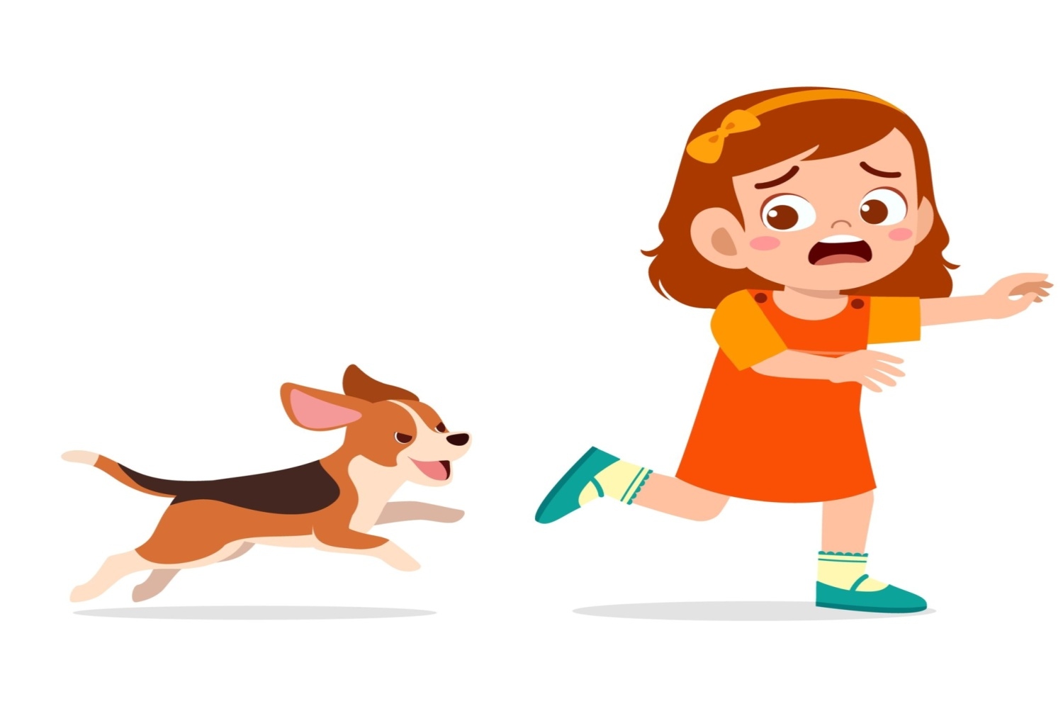 A girl running from a dog